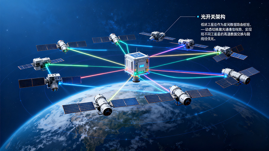 低軌衛(wèi)星星座光開關(guān)部署架構(gòu)，展示光開關(guān)在星間組網(wǎng)中的關(guān)鍵作用
