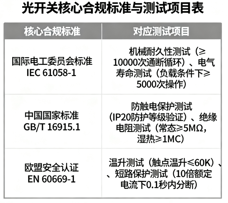 光開關(guān)行業(yè)標(biāo)準(zhǔn)合規(guī)測(cè)試項(xiàng)目認(rèn)證要求